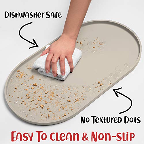 DogBuddy Small White Sand Silicone Dog Food Mat - Waterproof, Nonslip Raised Edge Pet Feeding Mat