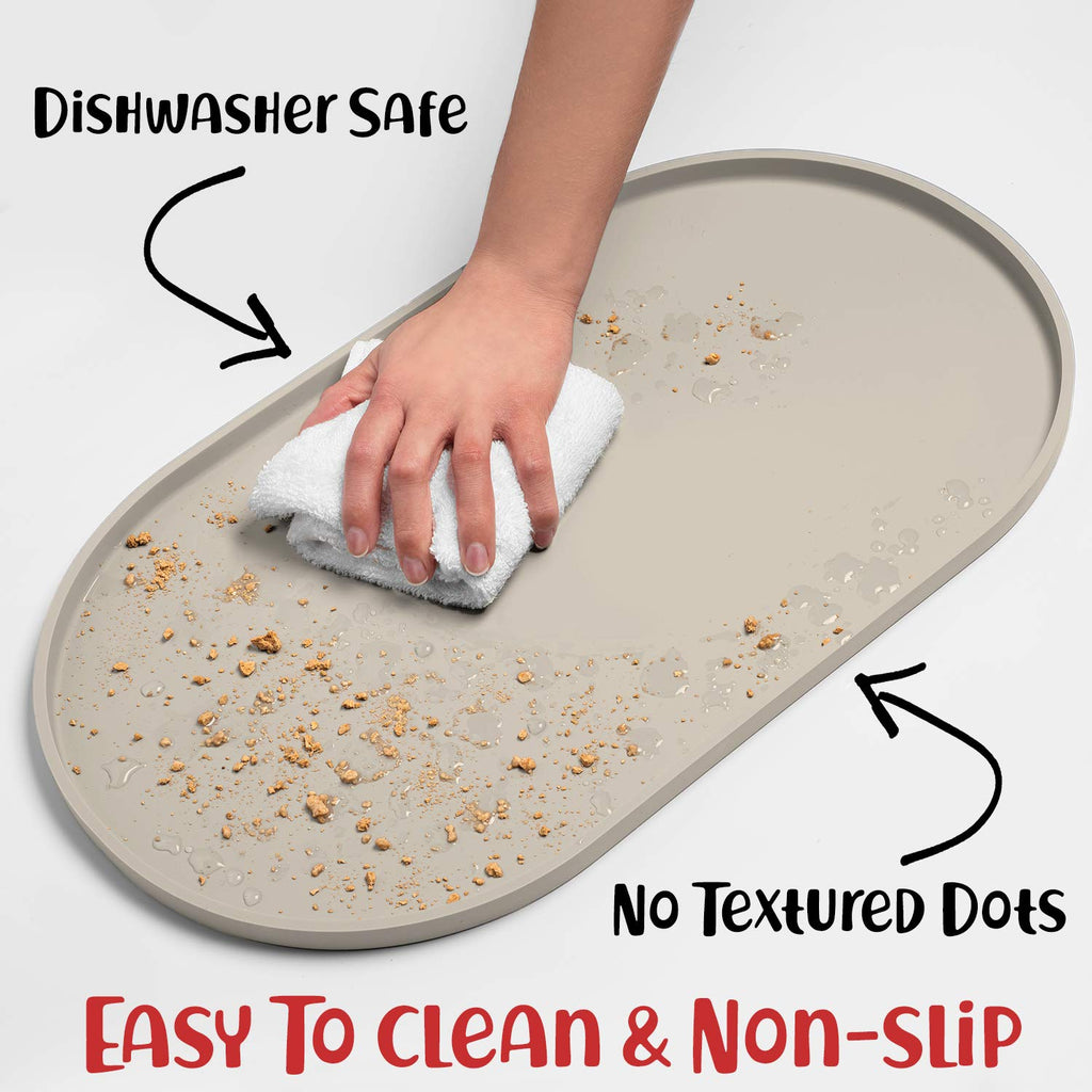 DogBuddy Small White Sand Silicone Dog Food Mat - Waterproof, Nonslip Raised Edge Pet Feeding Mat