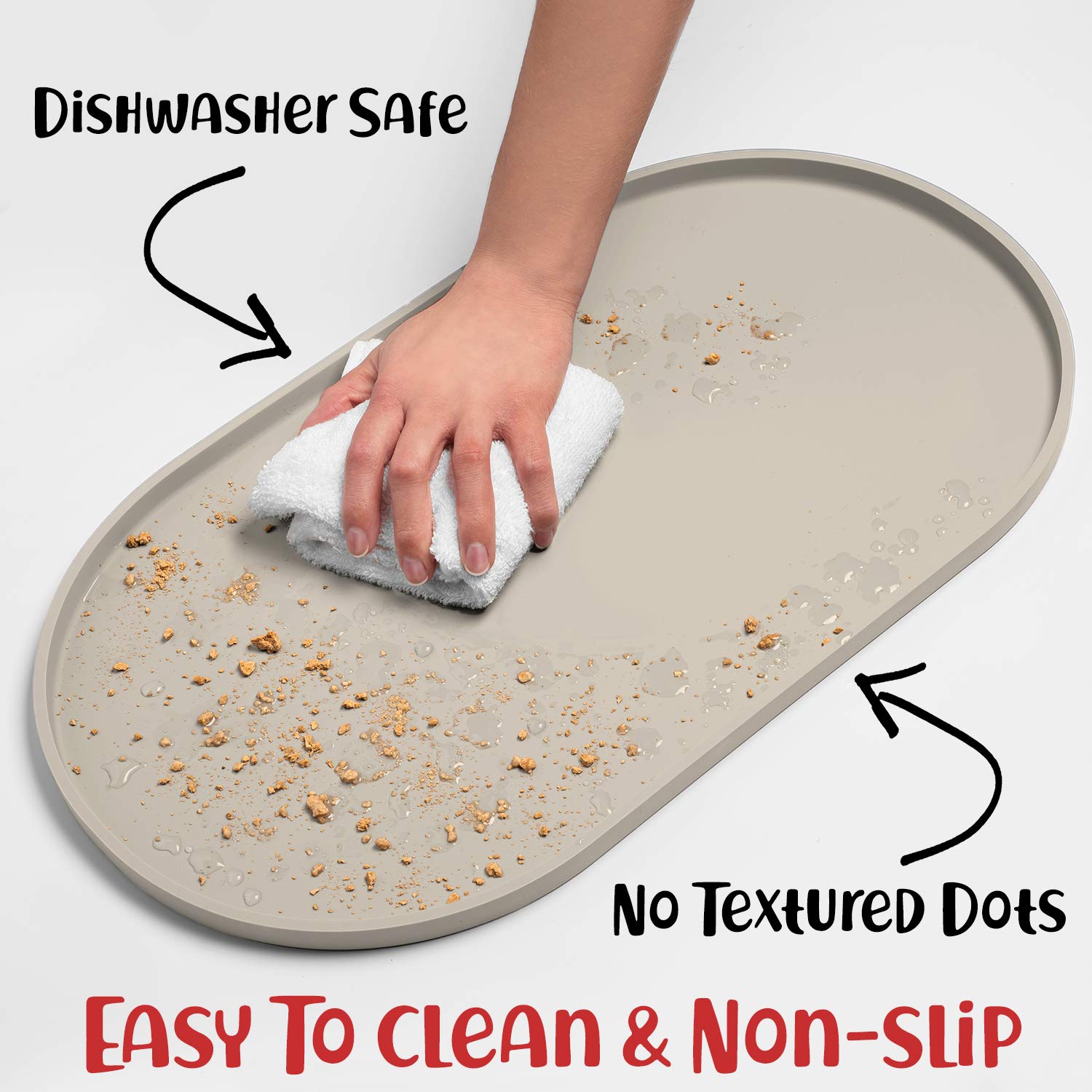 DogBuddy Small White Sand Silicone Dog Food Mat - Waterproof, Nonslip Raised Edge Pet Feeding Mat