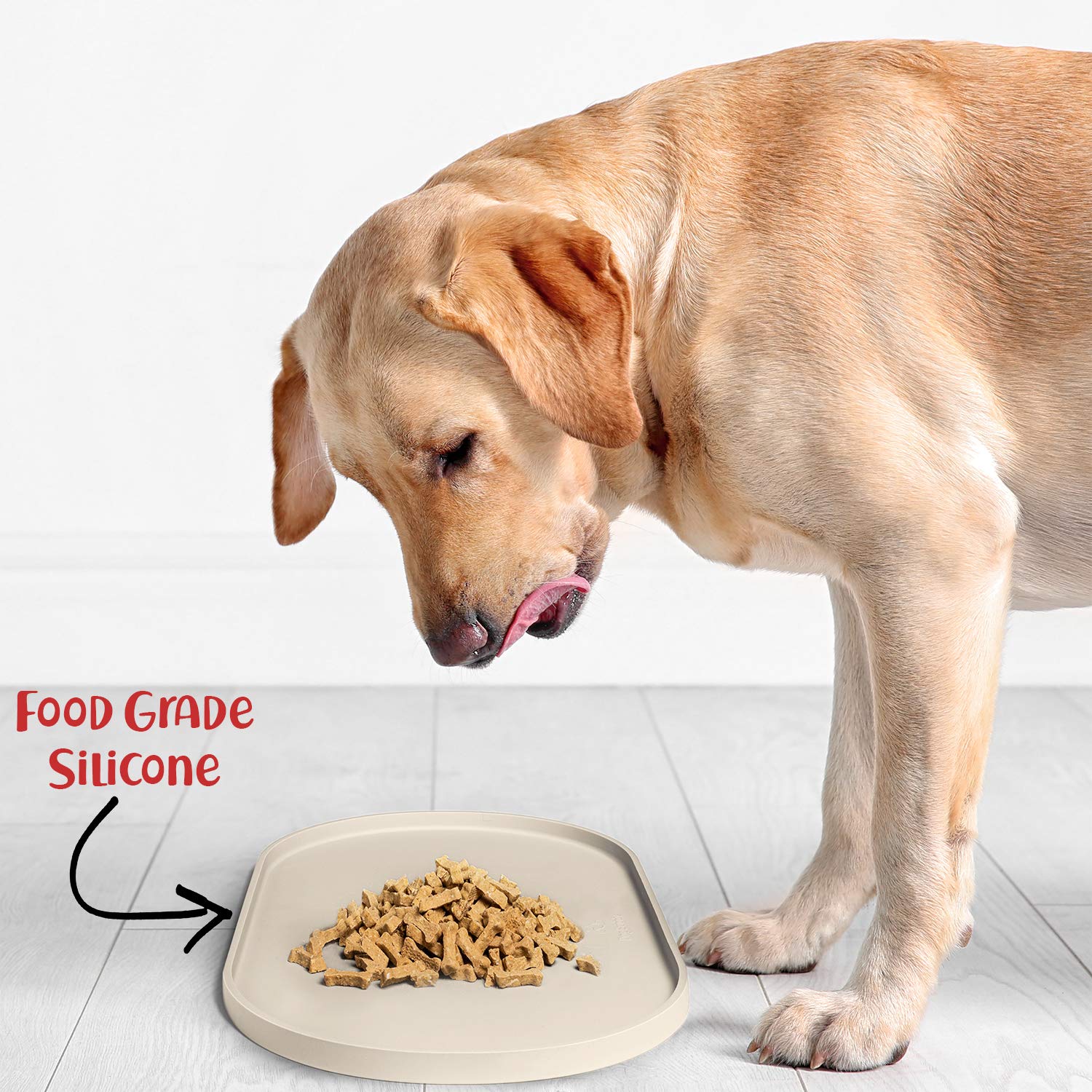 DogBuddy Small White Sand Silicone Dog Food Mat - Waterproof, Nonslip Raised Edge Pet Feeding Mat