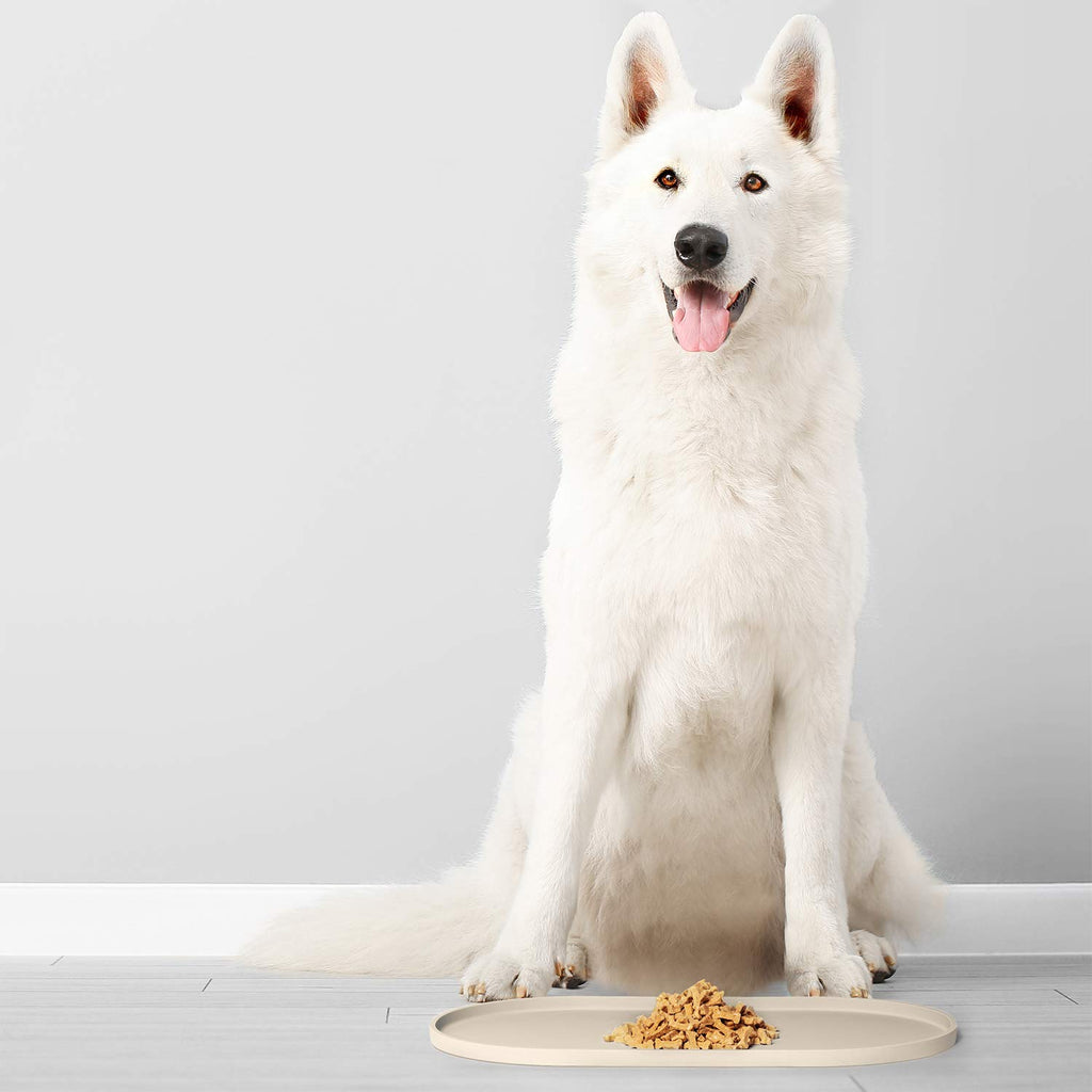 DogBuddy Small White Sand Silicone Dog Food Mat - Waterproof, Nonslip Raised Edge Pet Feeding Mat