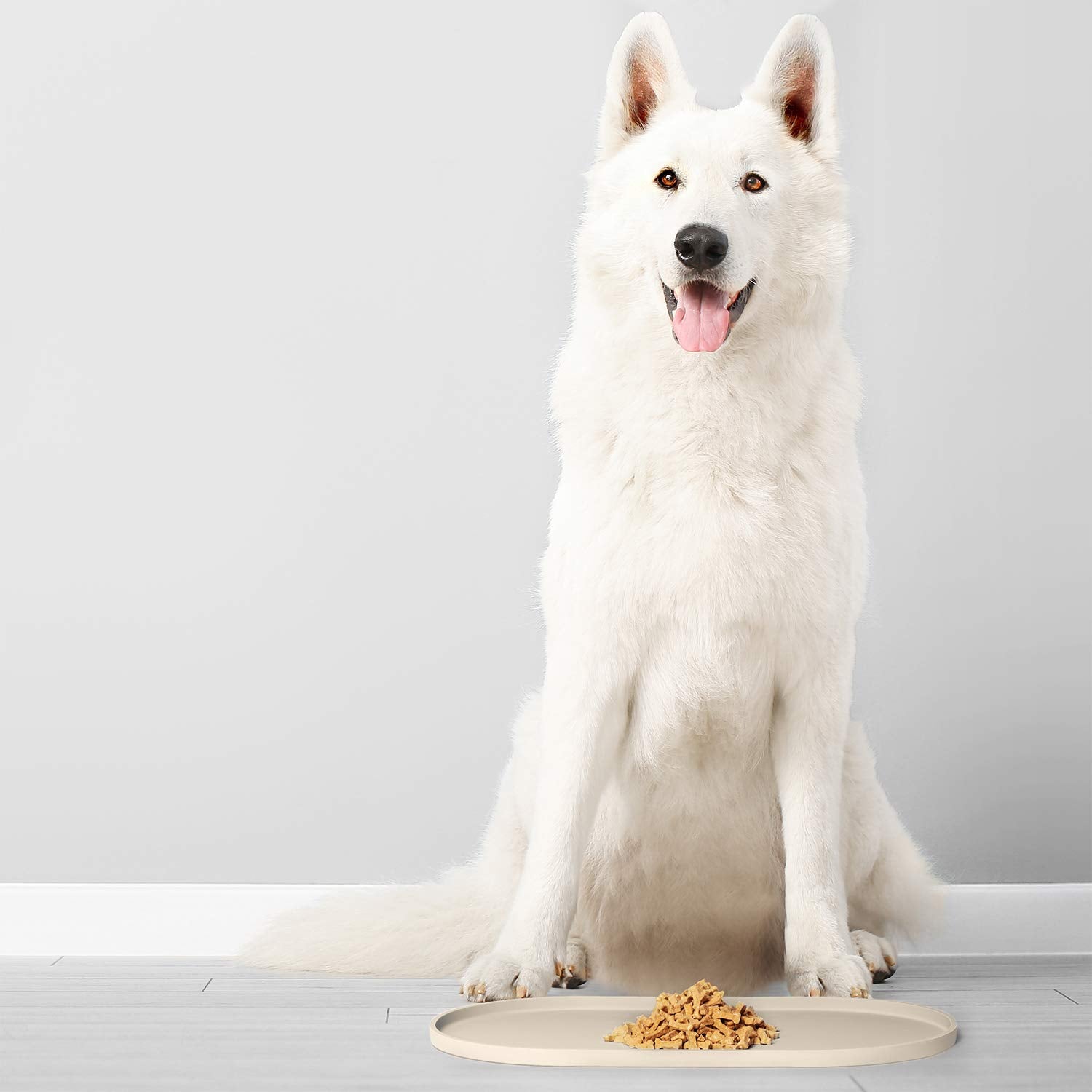 DogBuddy Small White Sand Silicone Dog Food Mat - Waterproof, Nonslip Raised Edge Pet Feeding Mat