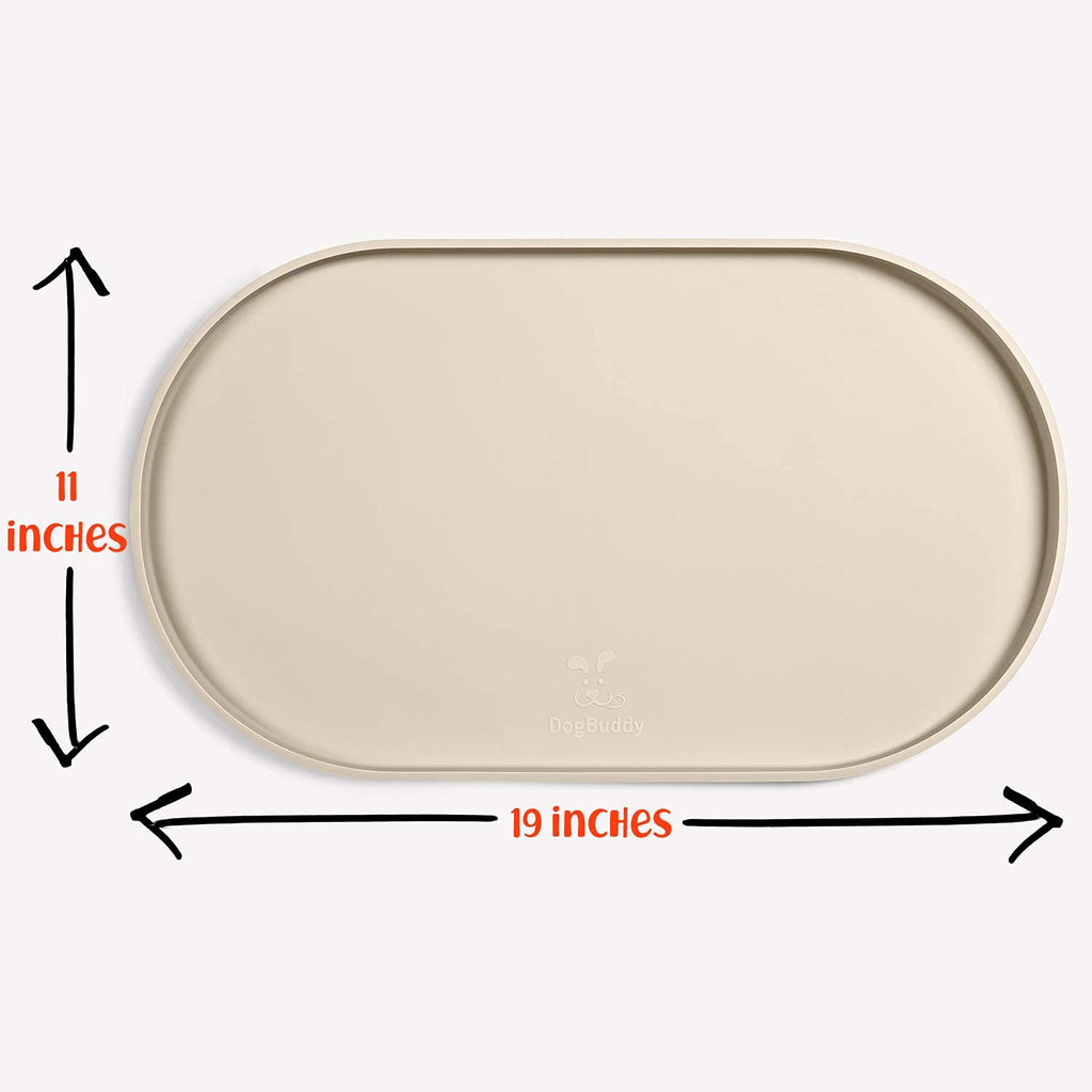 DogBuddy Small White Sand Silicone Dog Food Mat - Waterproof, Nonslip Raised Edge Pet Feeding Mat