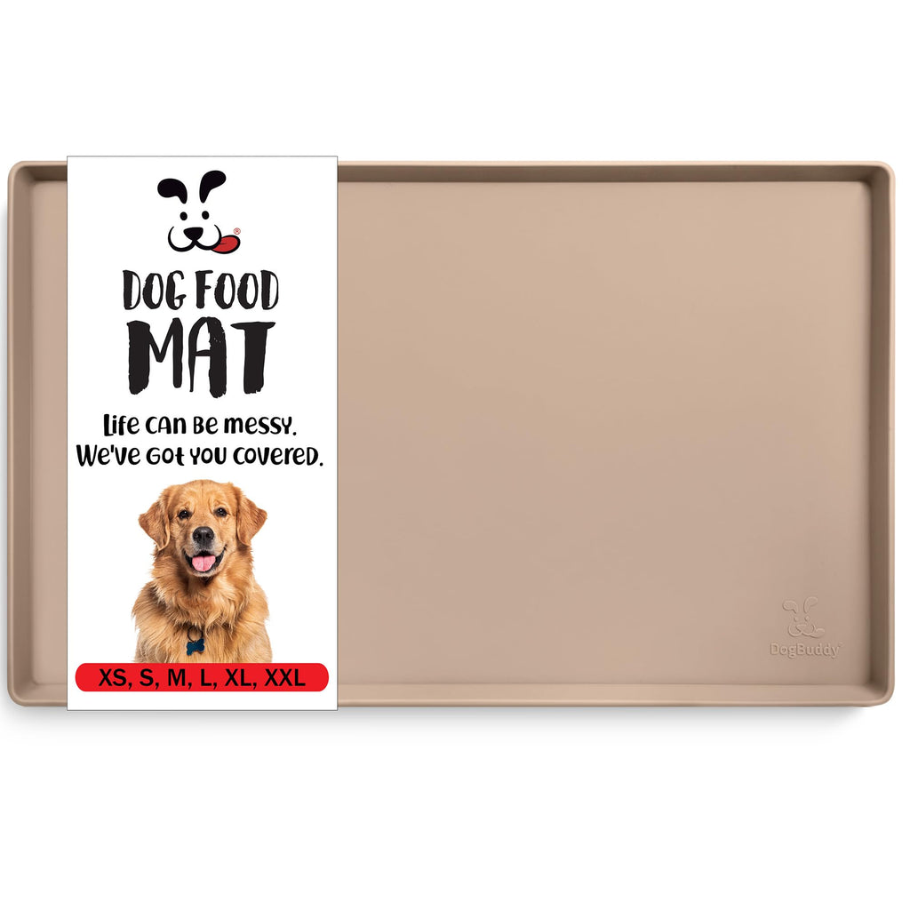 DogBuddy Taupe Silicone Dog Food Mat – Waterproof Non-Slip Feeding Mat with Raised Edges, Small 19x12 Inches