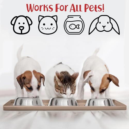 DogBuddy Taupe Silicone Dog Food Mat – Waterproof Non-Slip Feeding Mat with Raised Edges, Small 19x12 Inches