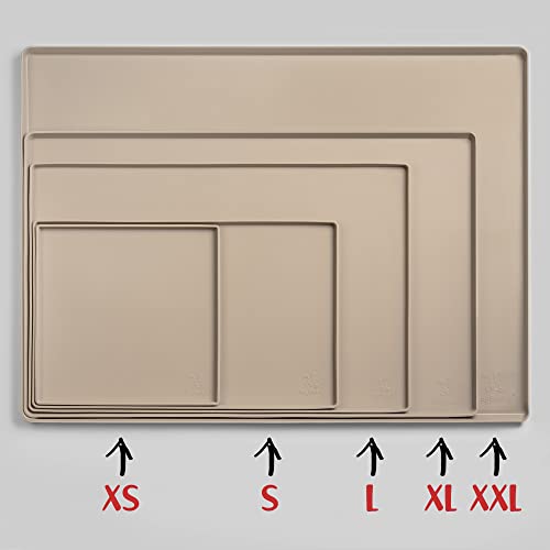 DogBuddy Taupe Silicone Dog Food Mat – Waterproof Non-Slip Feeding Mat with Raised Edges, Small 19x12 Inches