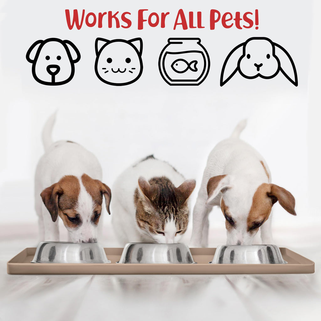DogBuddy Taupe Silicone Dog Food Mat – Waterproof Non-Slip Feeding Mat with Raised Edges, Small 19x12 Inches