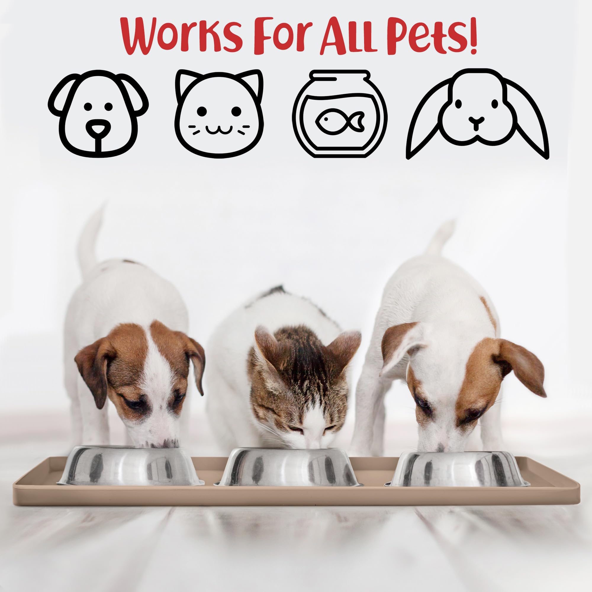 DogBuddy Taupe Silicone Dog Food Mat – Waterproof Non-Slip Feeding Mat with Raised Edges, Small 19x12 Inches