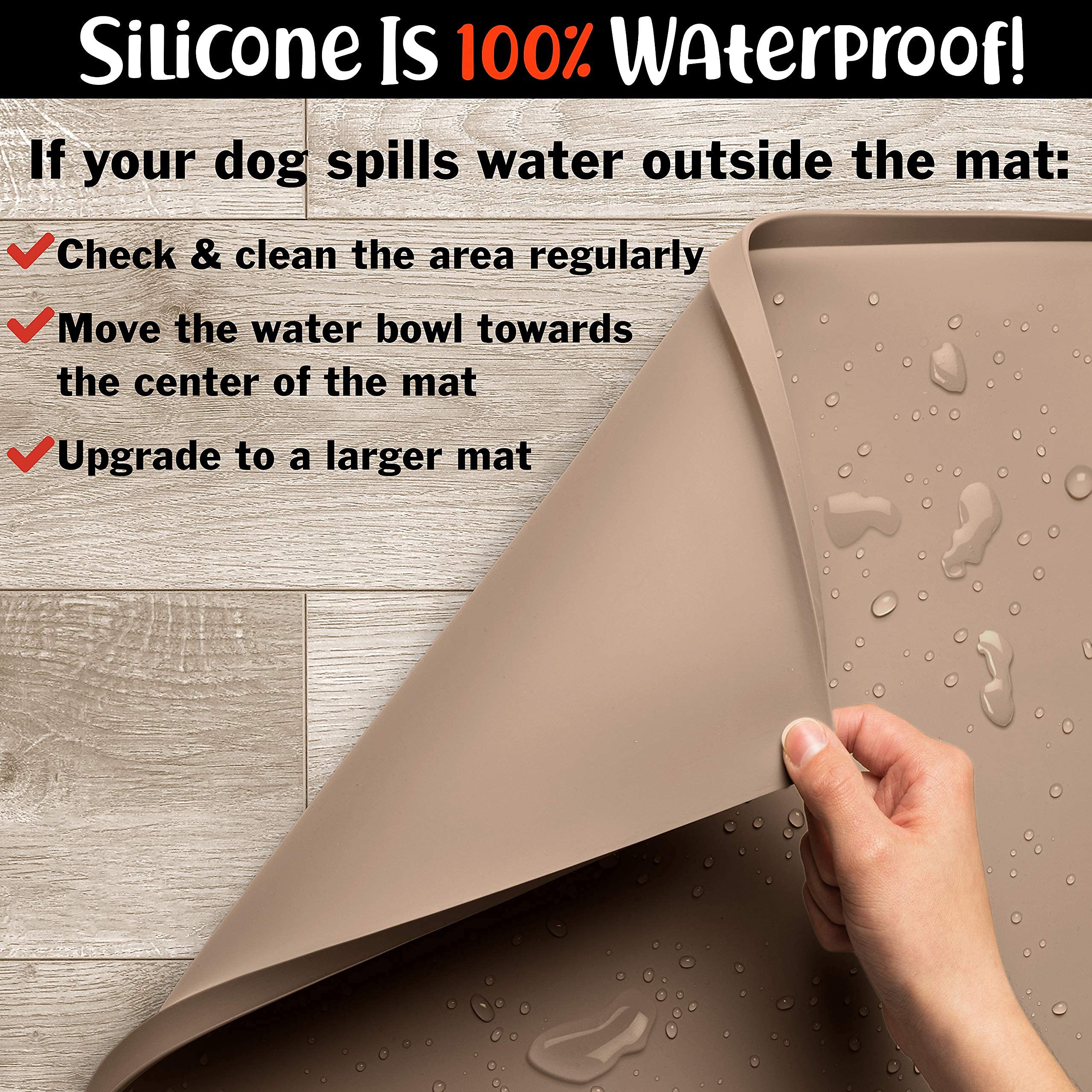 DogBuddy Taupe Silicone Dog Food Mat – Waterproof Non-Slip Feeding Mat with Raised Edges, Small 19x12 Inches