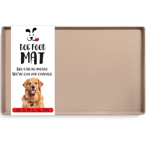 DogBuddy Taupe Silicone Dog Food Mat – Waterproof Non-Slip Feeding Mat with Raised Edges, Small 19x12 Inches
