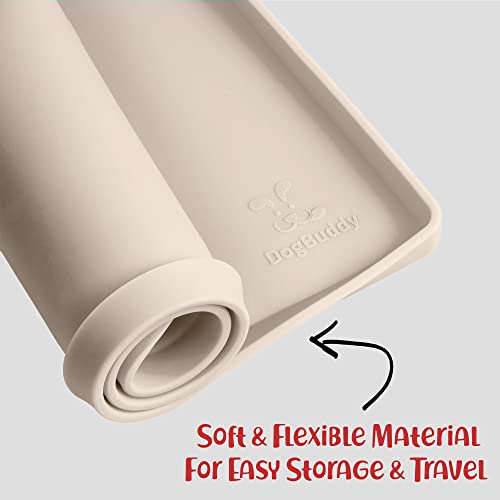DogBuddy Waterproof Silicone Pet Feeding Mat, Raised Edge 0.6", Nonslip, Medium 21x14 in Vanilla