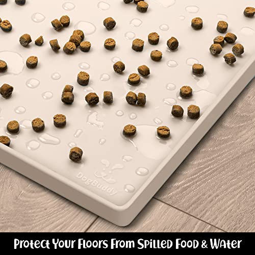 DogBuddy Waterproof Silicone Pet Feeding Mat, Raised Edge 0.6", Nonslip, Medium 21x14 in Vanilla