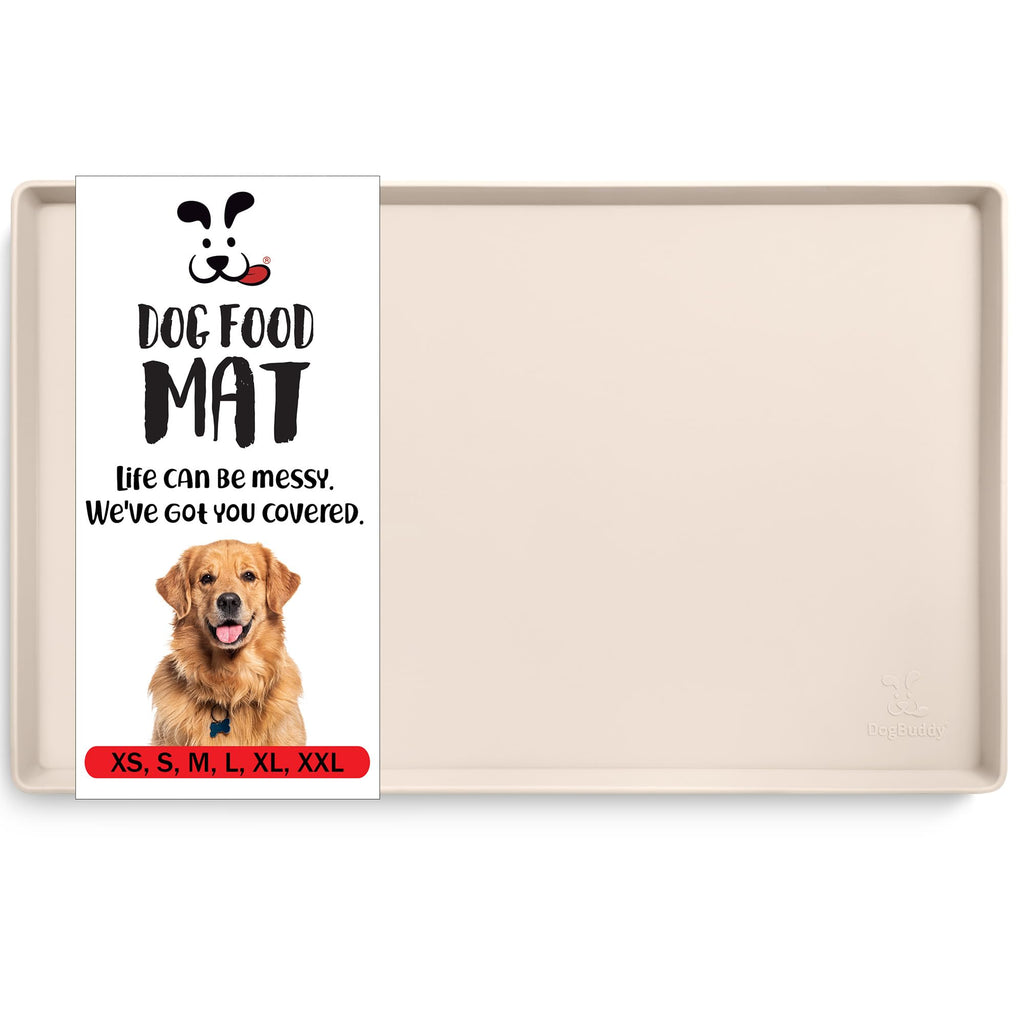 DogBuddy Waterproof Silicone Pet Feeding Mat, Raised Edge 0.6", Nonslip, Medium 21x14 in Vanilla
