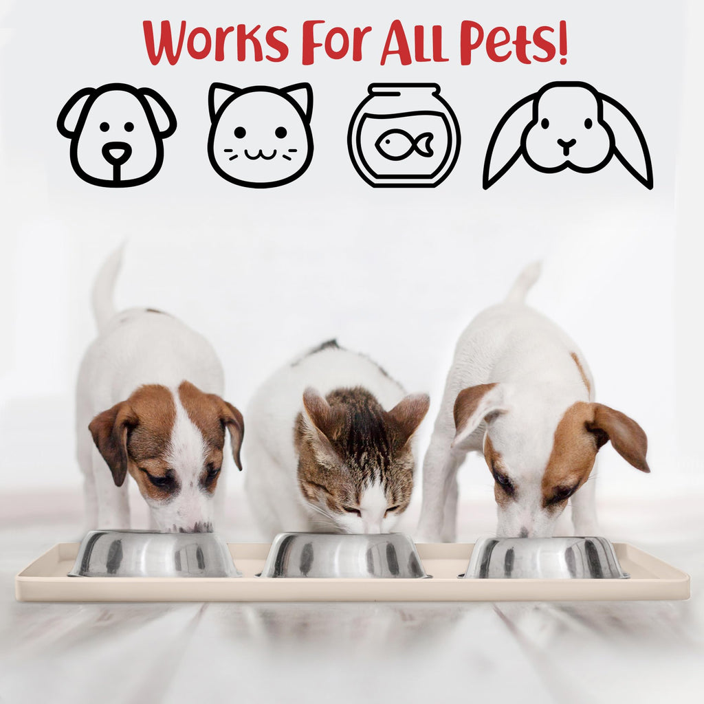 DogBuddy Waterproof Silicone Pet Feeding Mat, Raised Edge 0.6", Nonslip, Medium 21x14 in Vanilla