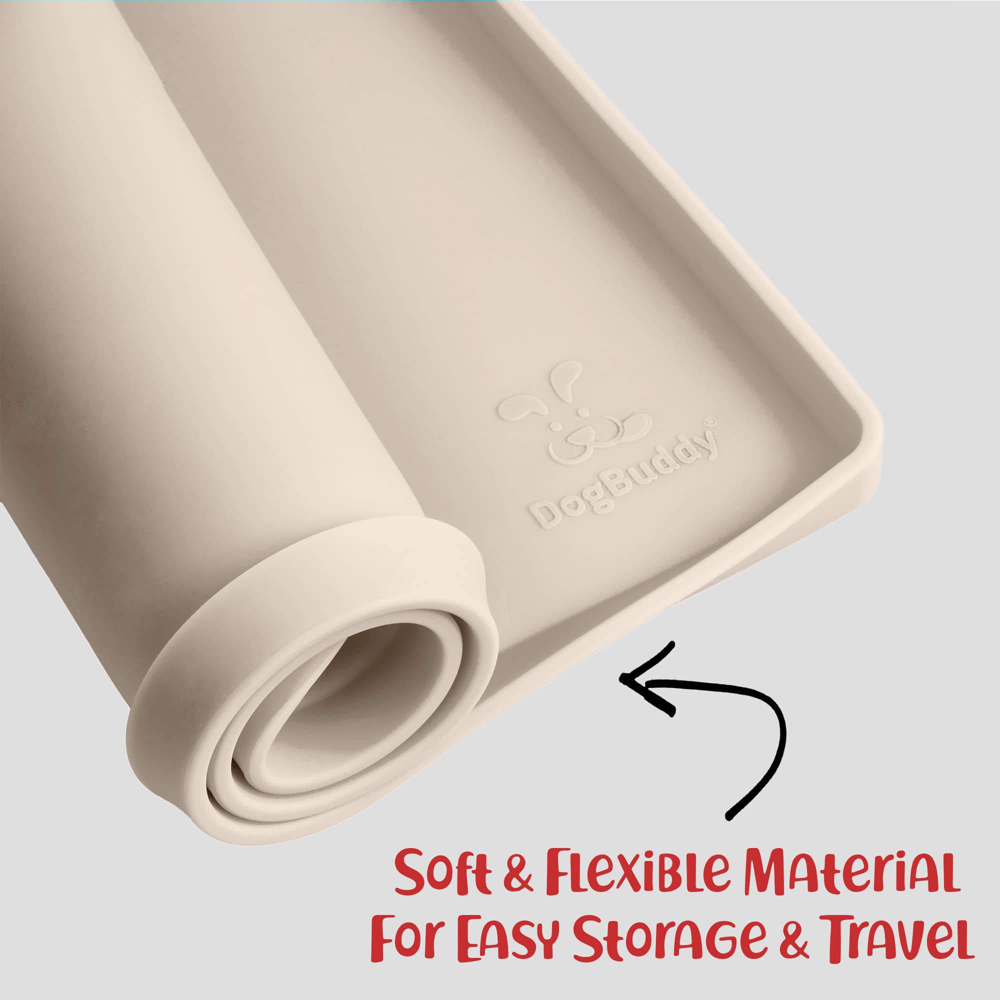DogBuddy Waterproof Silicone Pet Feeding Mat, Raised Edge 0.6", Nonslip, Medium 21x14 in Vanilla