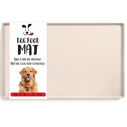 DogBuddy Waterproof Silicone Pet Feeding Mat, Raised Edge 0.6", Nonslip, Medium 21x14 in Vanilla