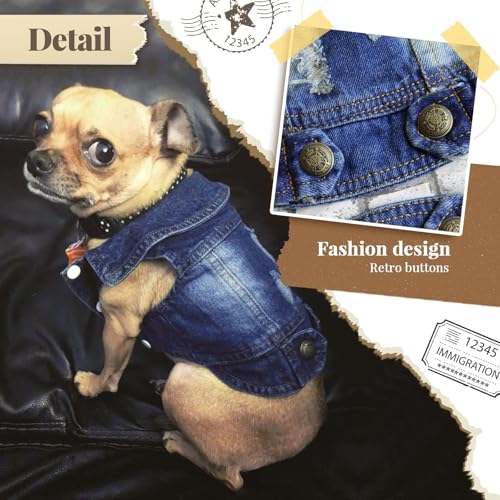 DOGGYZSTYLE Blue Denim Dog Jacket XXL – Soft Breathable Jean Coat for Small to Medium Dogs