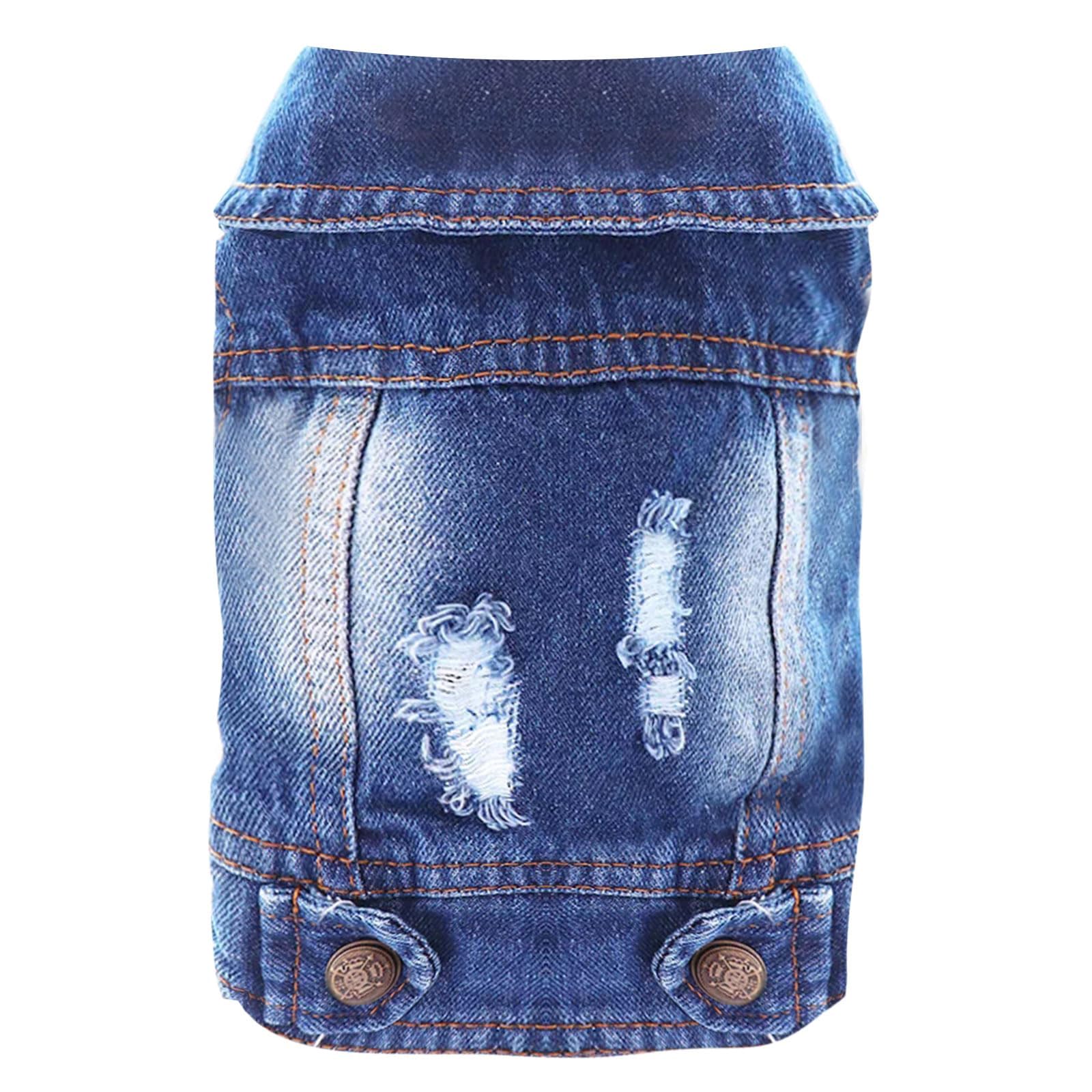 DOGGYZSTYLE Blue Denim Dog Jacket XXL – Soft Breathable Jean Coat for Small to Medium Dogs