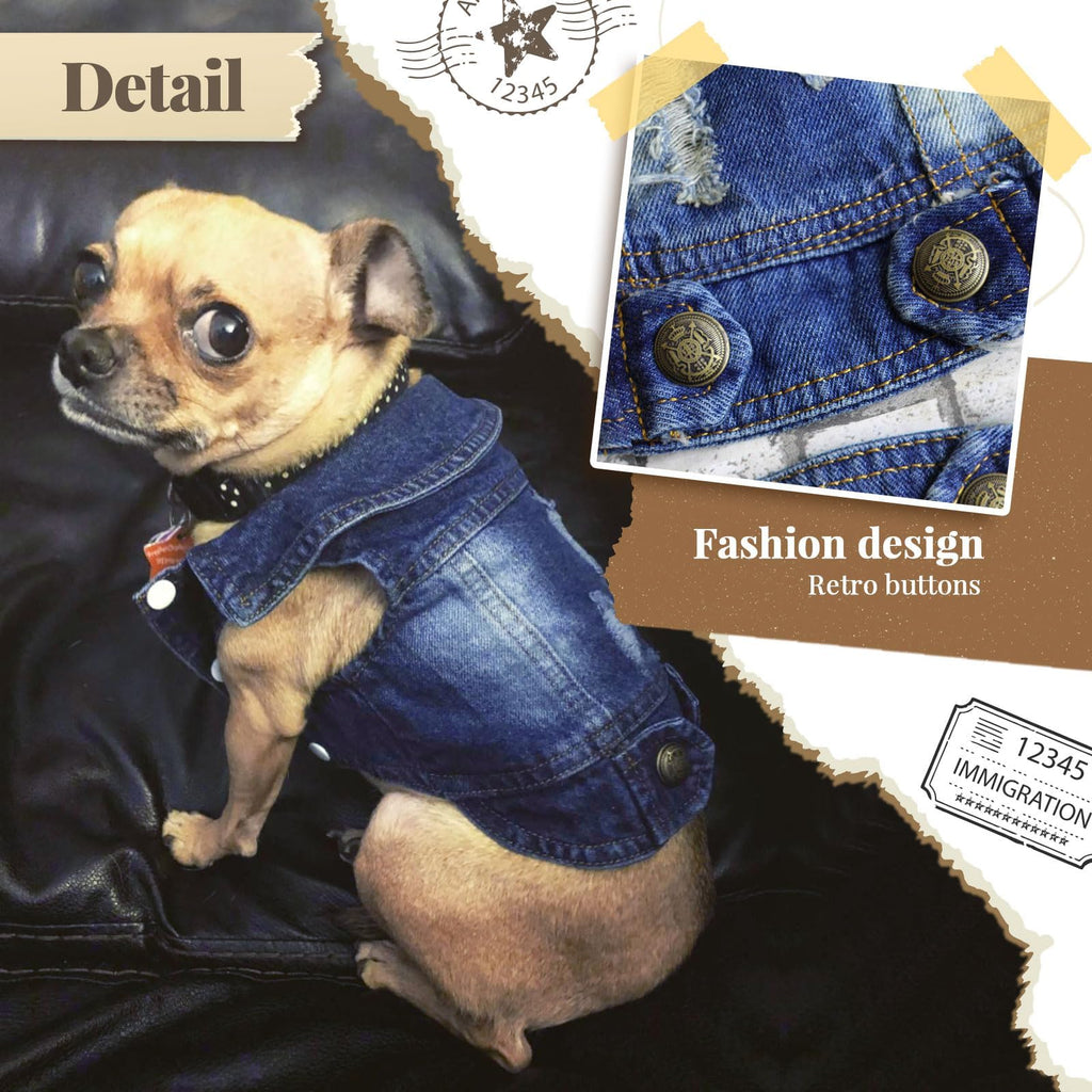 DOGGYZSTYLE Blue Denim Dog Jacket XXL – Soft Breathable Jean Coat for Small to Medium Dogs