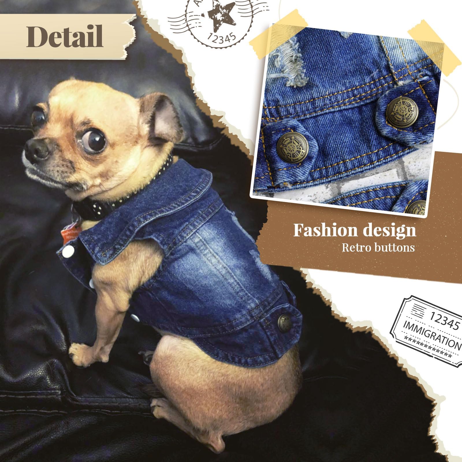 DOGGYZSTYLE Blue Denim Dog Jacket XXL – Soft Breathable Jean Coat for Small to Medium Dogs