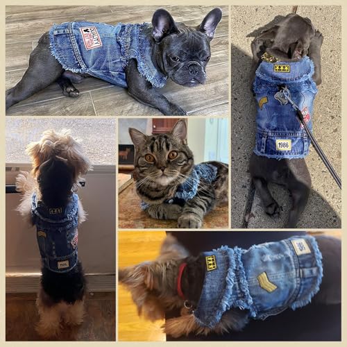 DOGGYZSTYLE Dog Jean Jacket: Soft Denim Vest for Small Pets (XXL, 15-20 lbs, Blue Print)
