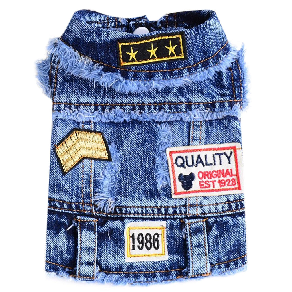 DOGGYZSTYLE Dog Jean Jacket: Soft Denim Vest for Small Pets (XXL, 15-20 lbs, Blue Print)