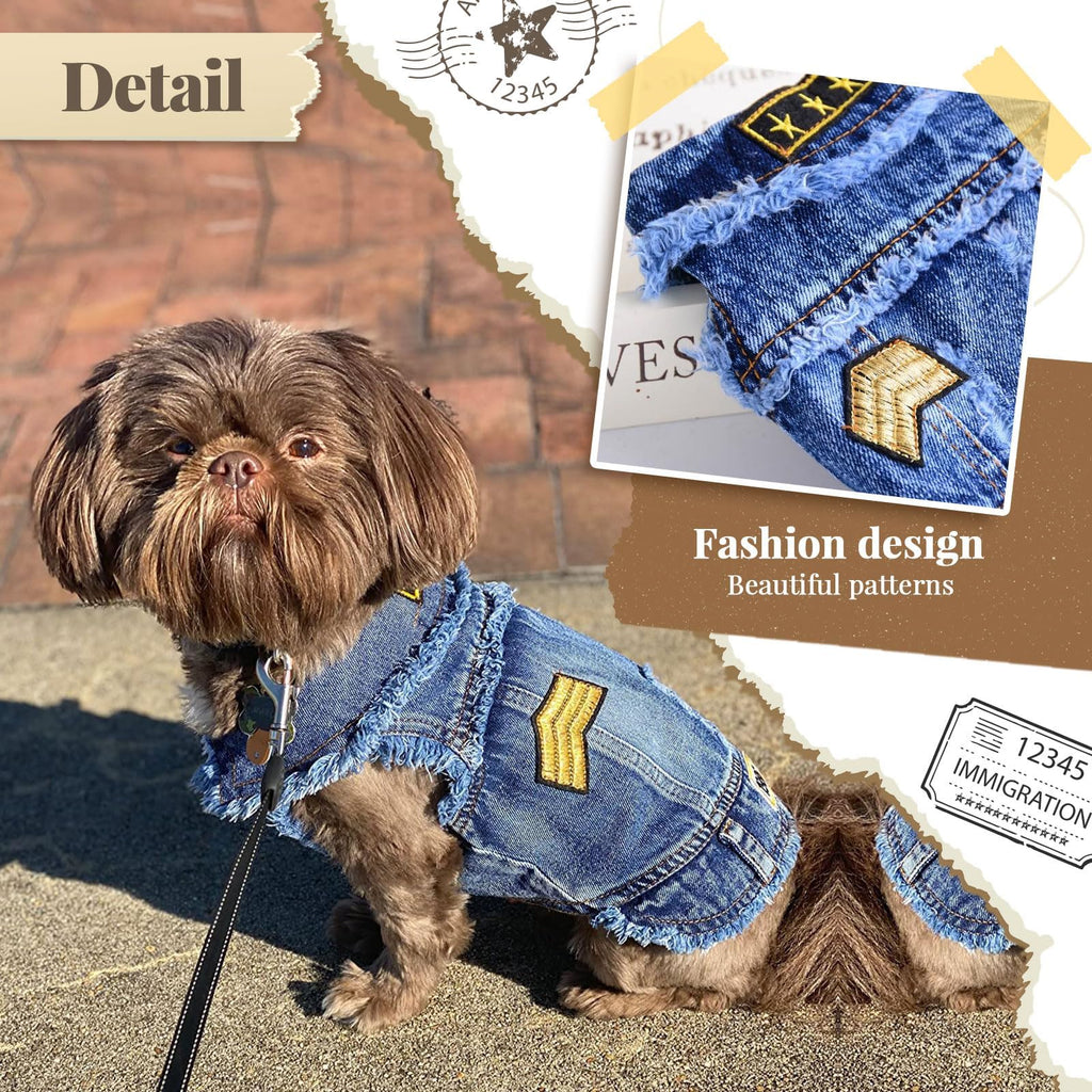 DOGGYZSTYLE Dog Jean Jacket: Soft Denim Vest for Small Pets (XXL, 15-20 lbs, Blue Print)