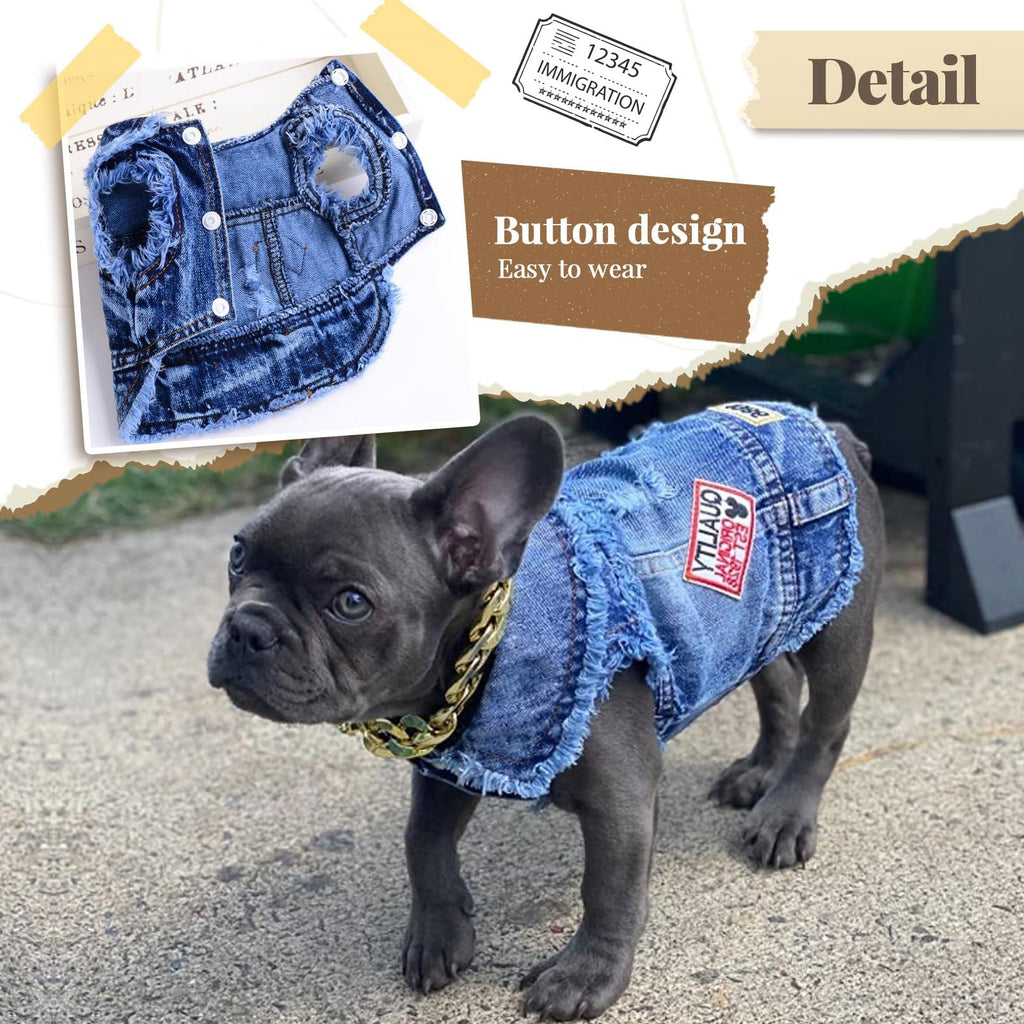 DOGGYZSTYLE Dog Jean Jacket: Soft Denim Vest for Small Pets (XXL, 15-20 lbs, Blue Print)