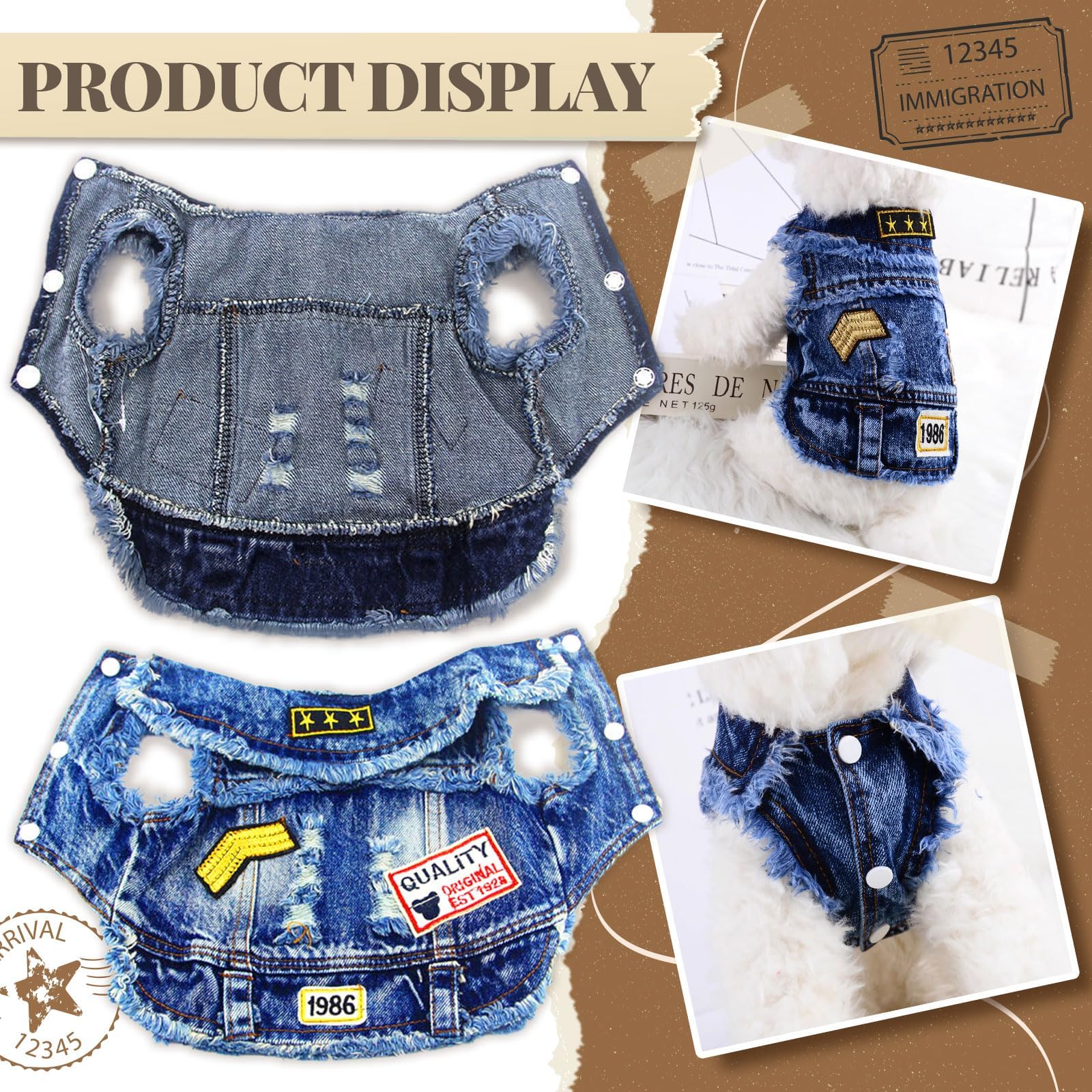 DOGGYZSTYLE Dog Jean Jacket: Soft Denim Vest for Small Pets (XXL, 15-20 lbs, Blue Print)