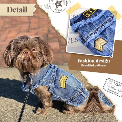 DOGGYZSTYLE Dog Jean Jacket: Soft Denim Vest for Small Pets (XXL, 15-20 lbs, Blue Print)