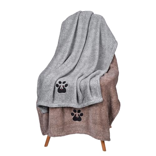 Dogvingpk 2-Pack Medium Dog Towels - Super Absorbent Microfiber, 36x28 Inches, Grey and Brown - Quick Drying Pet Bath Towels for Small to Medium Dogs