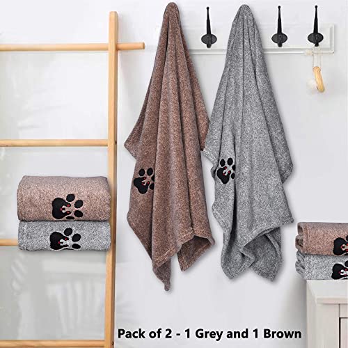 Dogvingpk 2-Pack Medium Dog Towels - Super Absorbent Microfiber, 36x28 Inches, Grey and Brown - Quick Drying Pet Bath Towels for Small to Medium Dogs