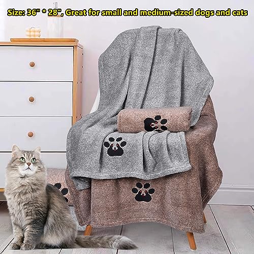 Dogvingpk 2-Pack Medium Dog Towels - Super Absorbent Microfiber, 36x28 Inches, Grey and Brown - Quick Drying Pet Bath Towels for Small to Medium Dogs