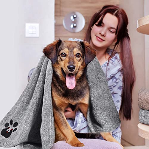 Dogvingpk 2-Pack Medium Dog Towels - Super Absorbent Microfiber, 36x28 Inches, Grey and Brown - Quick Drying Pet Bath Towels for Small to Medium Dogs