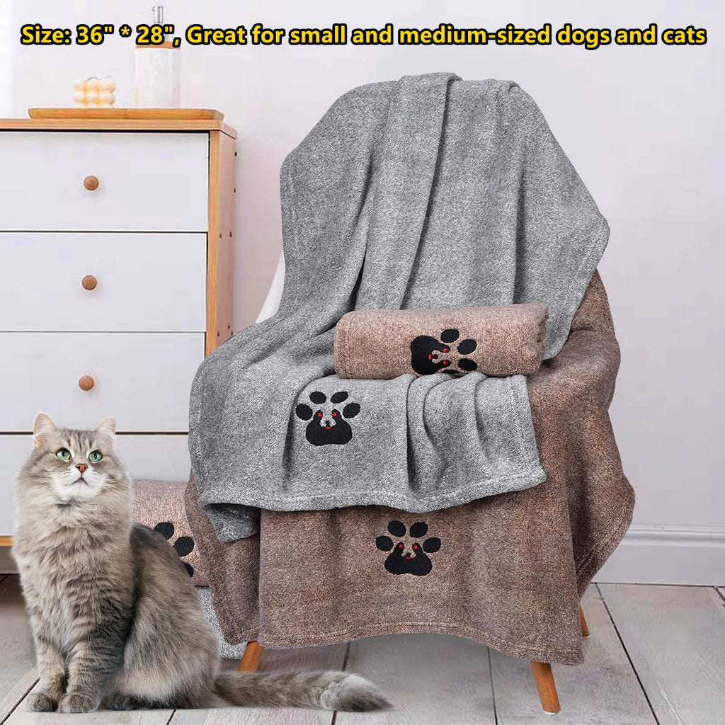 Dogvingpk 2-Pack Medium Dog Towels - Super Absorbent Microfiber, 36x28 Inches, Grey and Brown - Quick Drying Pet Bath Towels for Small to Medium Dogs