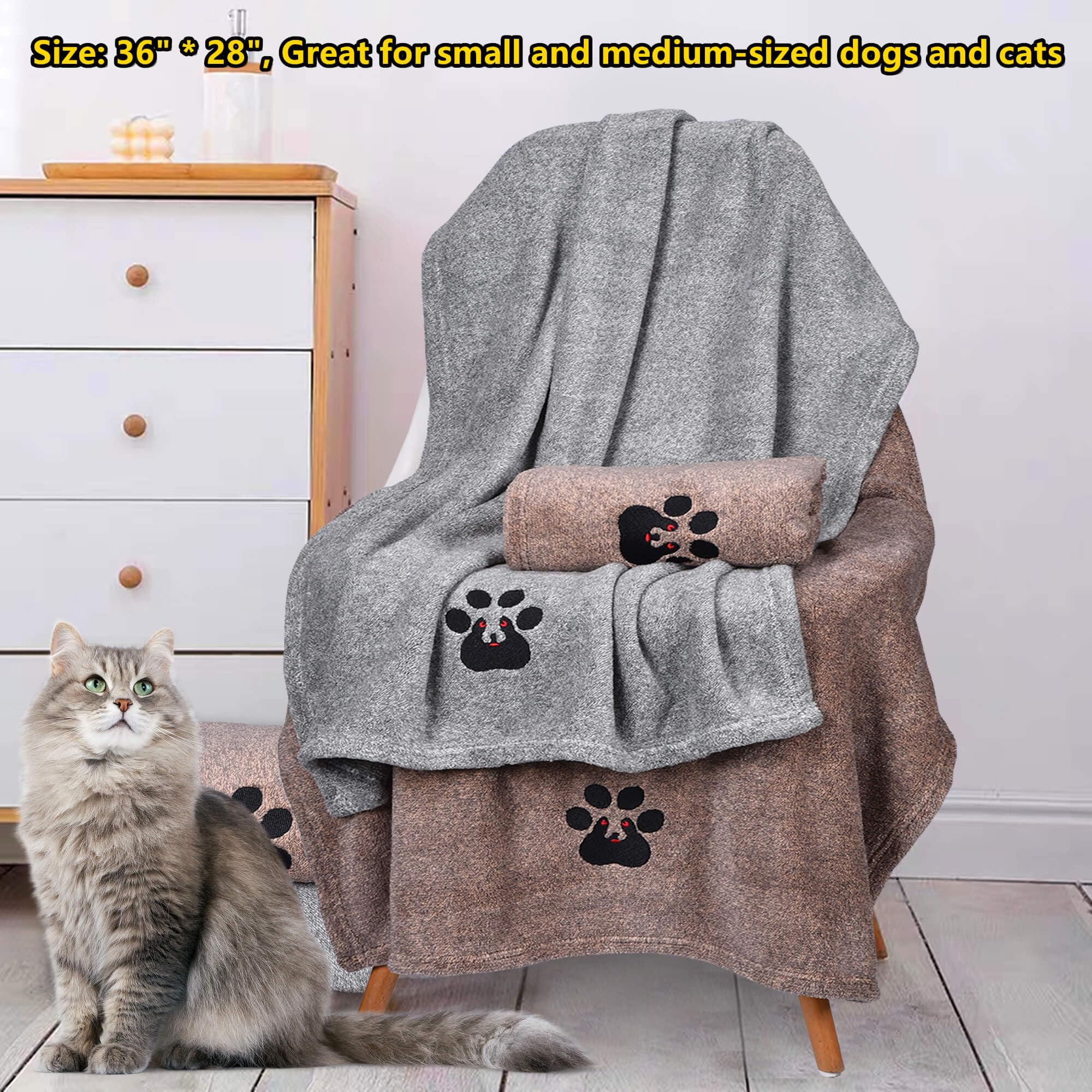 Dogvingpk 2-Pack Medium Dog Towels - Super Absorbent Microfiber, 36x28 Inches, Grey and Brown - Quick Drying Pet Bath Towels for Small to Medium Dogs