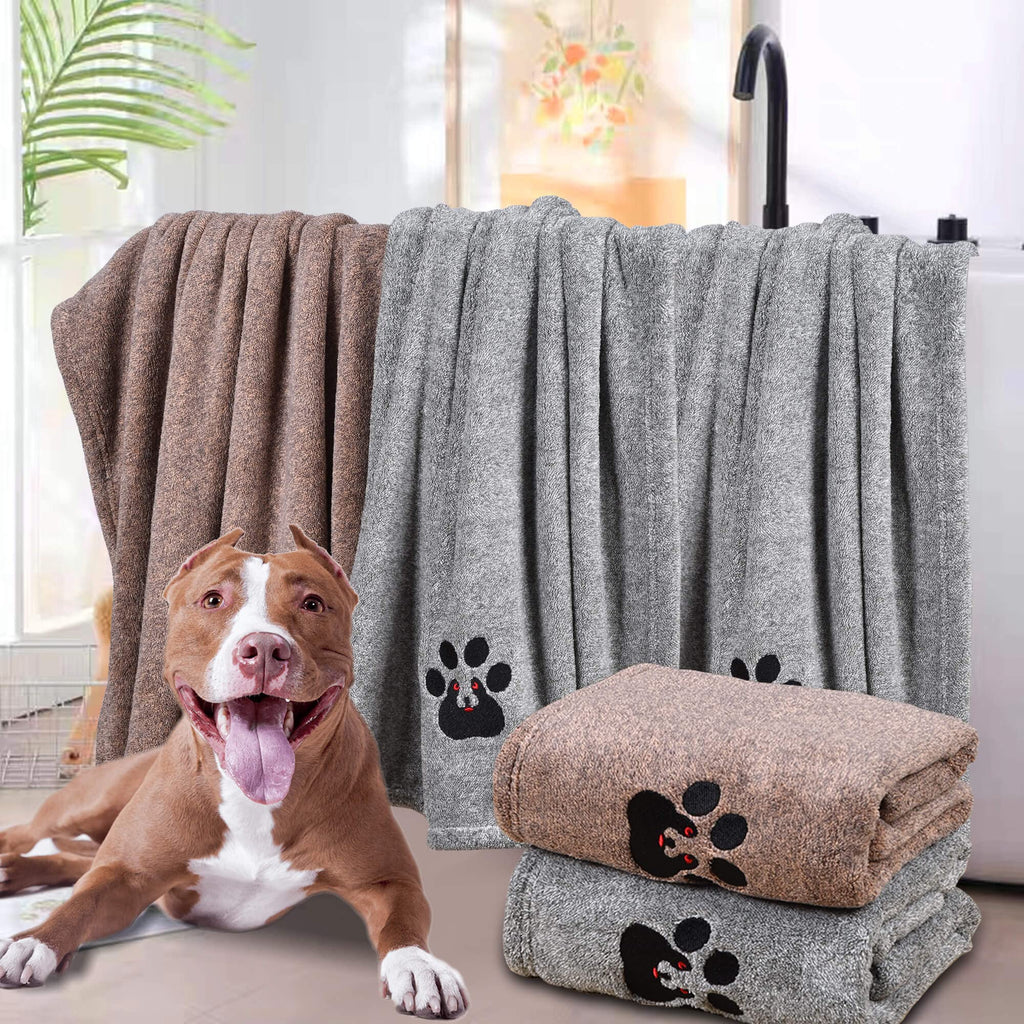 Dogvingpk 2-Pack Medium Dog Towels - Super Absorbent Microfiber, 36x28 Inches, Grey and Brown - Quick Drying Pet Bath Towels for Small to Medium Dogs