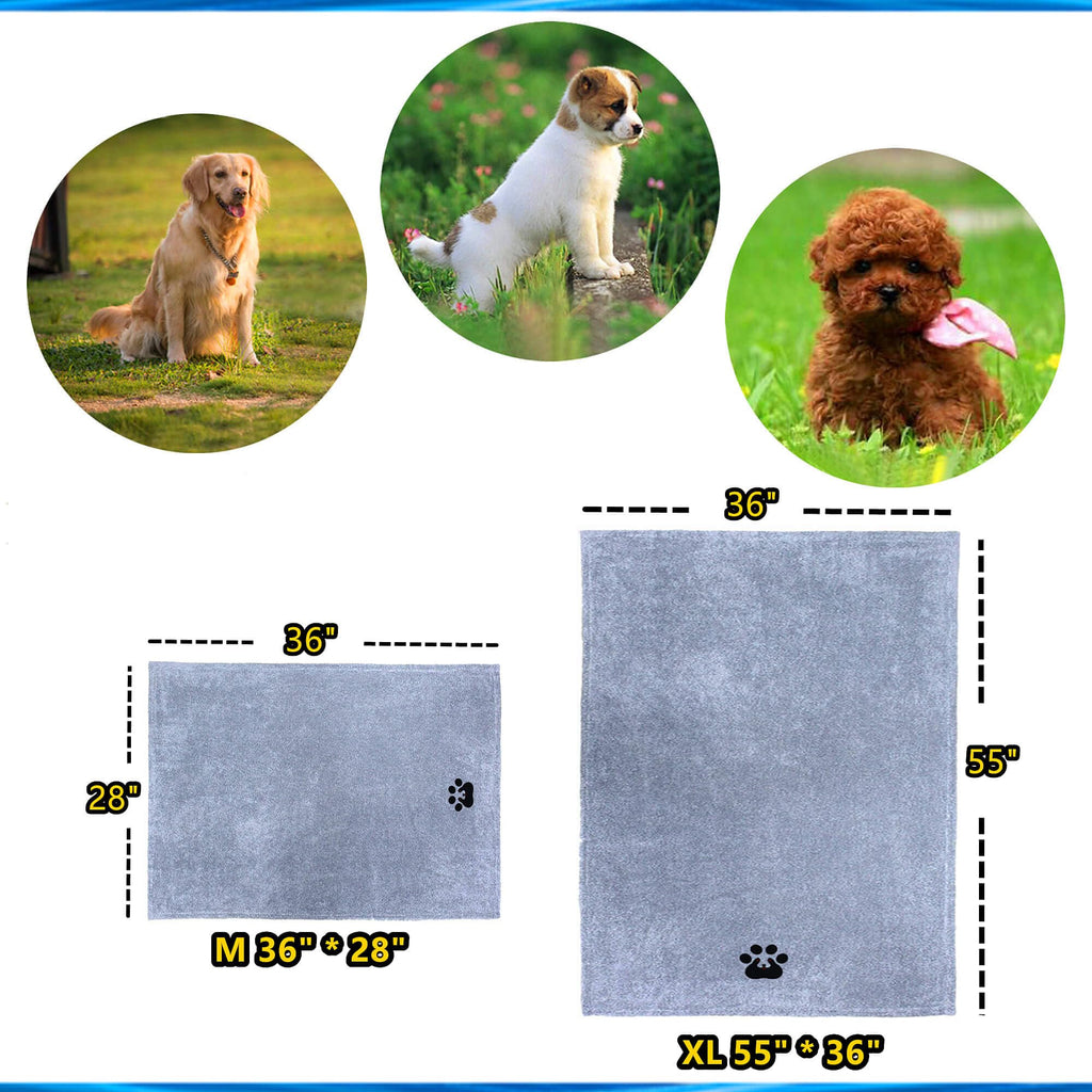 Dogvingpk 2-Pack Medium Dog Towels - Super Absorbent Microfiber, 36x28 Inches, Grey and Brown - Quick Drying Pet Bath Towels for Small to Medium Dogs