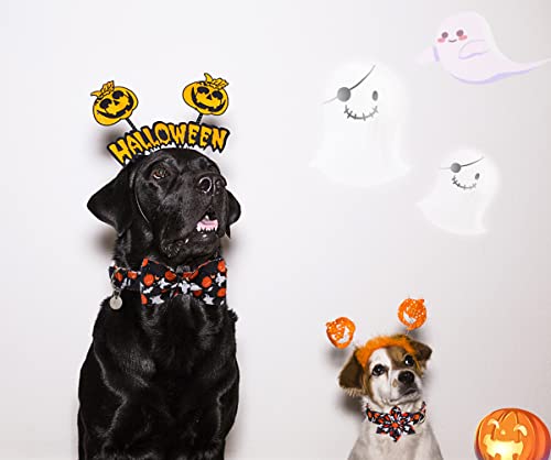 DOGWONG Halloween Black Ghost Dog Collar with Removable Bow Tie - Adjustable Soft Cotton for Small to Large Dogs