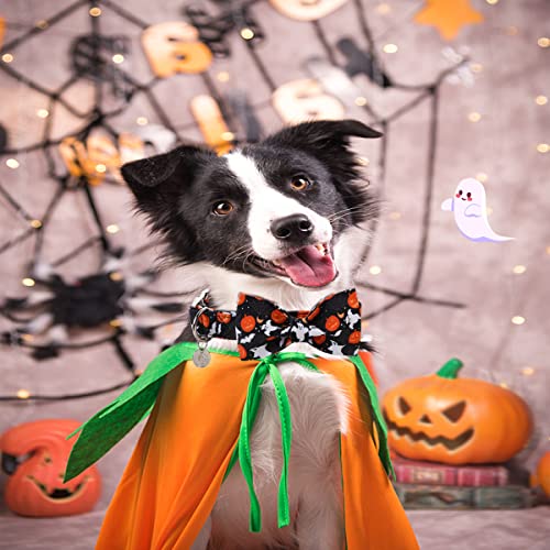 DOGWONG Halloween Black Ghost Dog Collar with Removable Bow Tie - Adjustable Soft Cotton for Small to Large Dogs