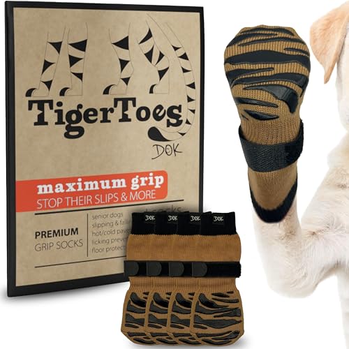 DOK TigerToes Non-Slip Dog Socks XXL - Cool Caramel - Extra Thick Grip for Hardwood Floors
