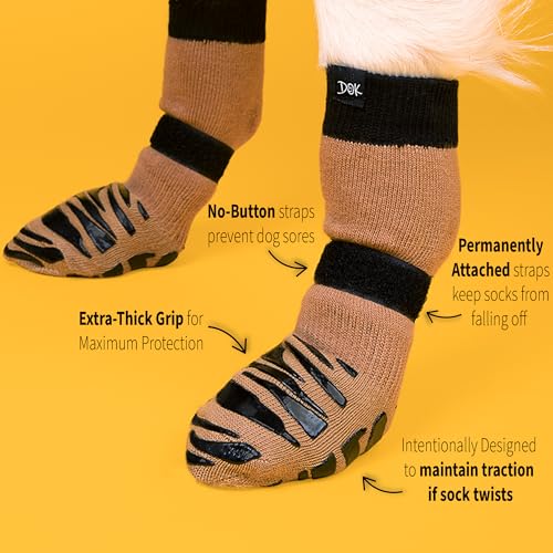 DOK TigerToes Non-Slip Dog Socks XXL - Cool Caramel - Extra Thick Grip for Hardwood Floors
