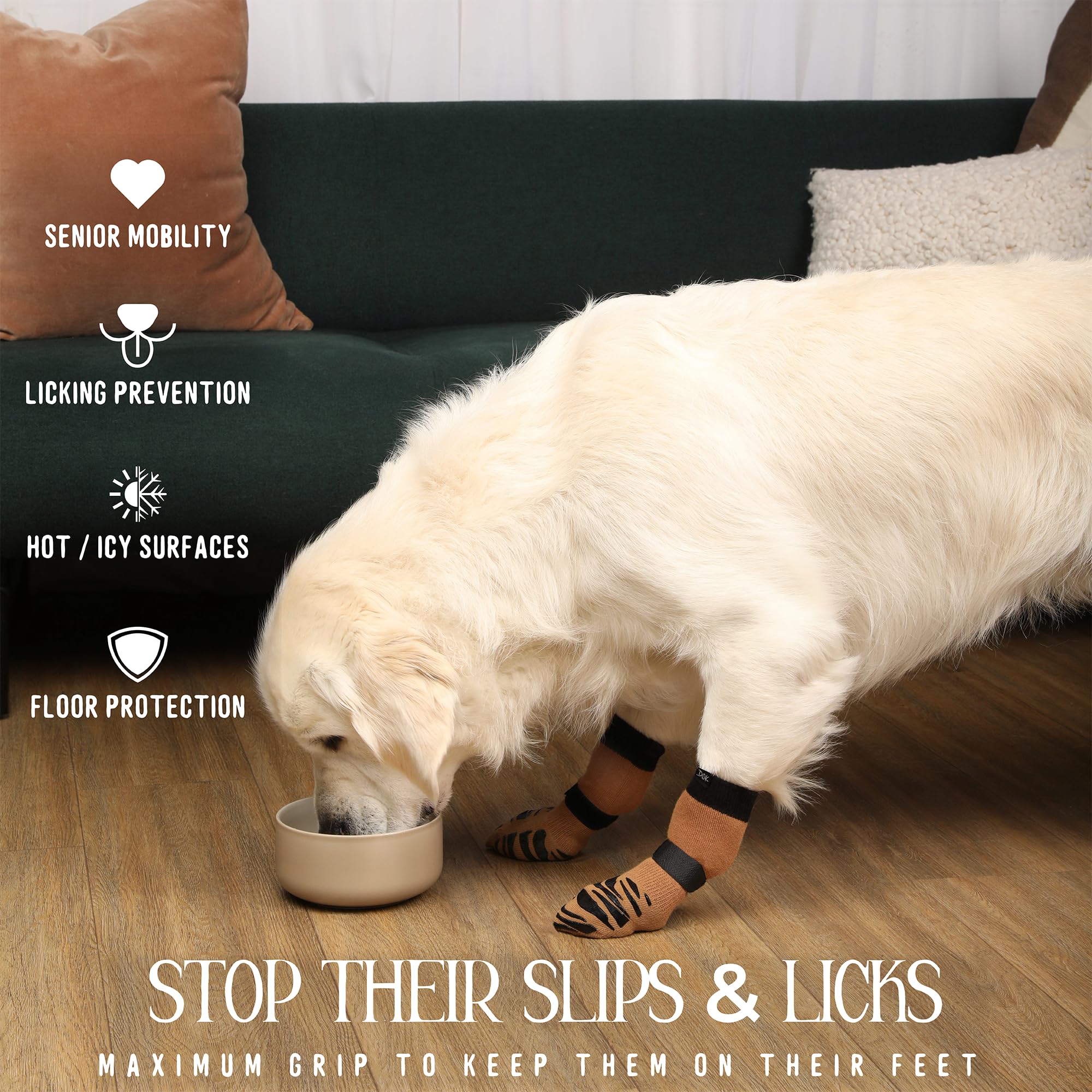 DOK TigerToes Non-Slip Dog Socks XXL - Cool Caramel - Extra Thick Grip for Hardwood Floors