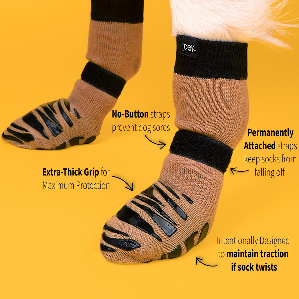 DOK TigerToes Non-Slip Dog Socks XXL - Cool Caramel - Extra Thick Grip for Hardwood Floors