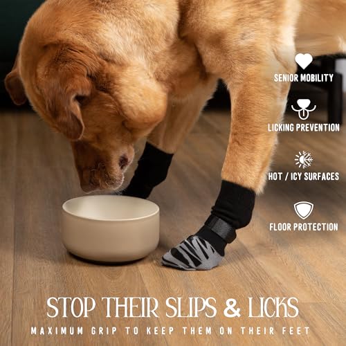 DOK TigerToes Premium Non-Slip Dog Socks for Hardwood Floors - Extra-Thick Grip That Works Even When Twisted - Prevents Licking and Slipping, Paw Protection for Large Dogs (XXXL, Classic Grey)