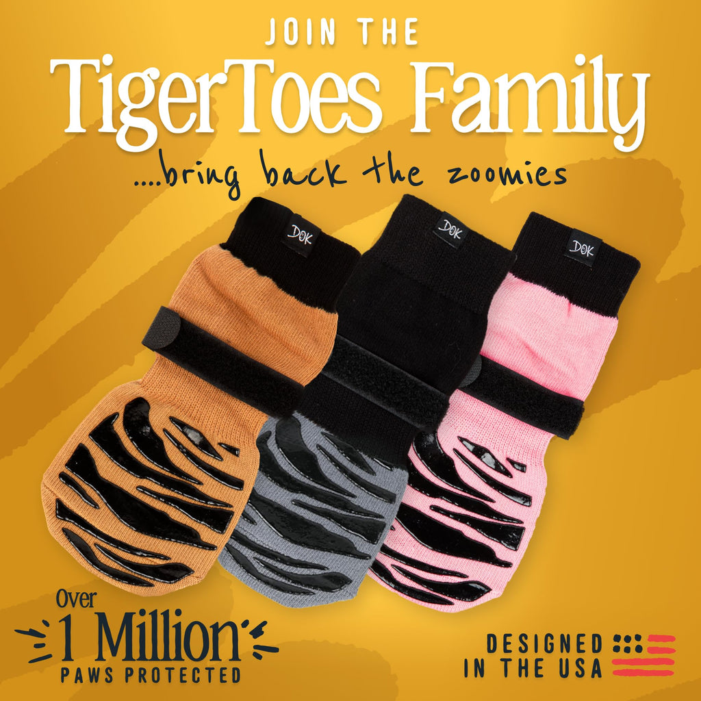 DOK TigerToes Premium Non-Slip Dog Socks for Hardwood Floors - Extra-Thick Grip That Works Even When Twisted - Prevents Licking and Slipping, Paw Protection for Large Dogs (XXXL, Classic Grey)