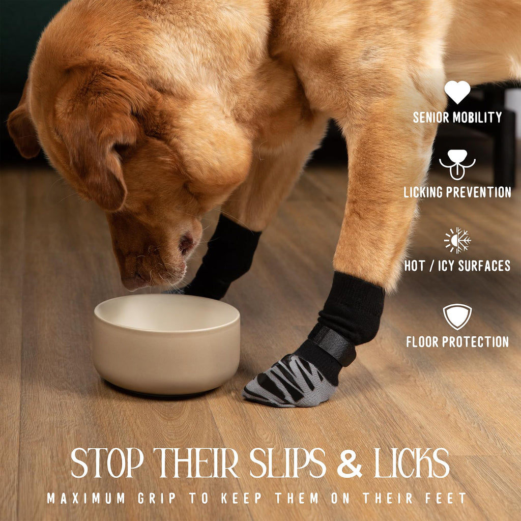 DOK TigerToes Small Non-Slip Dog Socks – Extra-Thick Grip for Hardwood Floors, Paw Protection (4 Pack, Classic Grey)