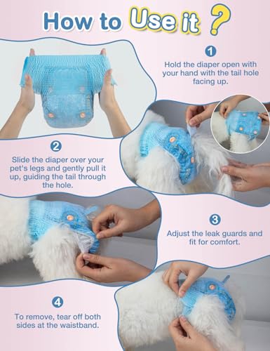 Dono Disposable Dog Diapers for Large Female Dogs - Stretchy Waist, 360° Leak-Proof, Super Absorbent, XL (Waist 14.9-22.8 Inches), Jeans Print