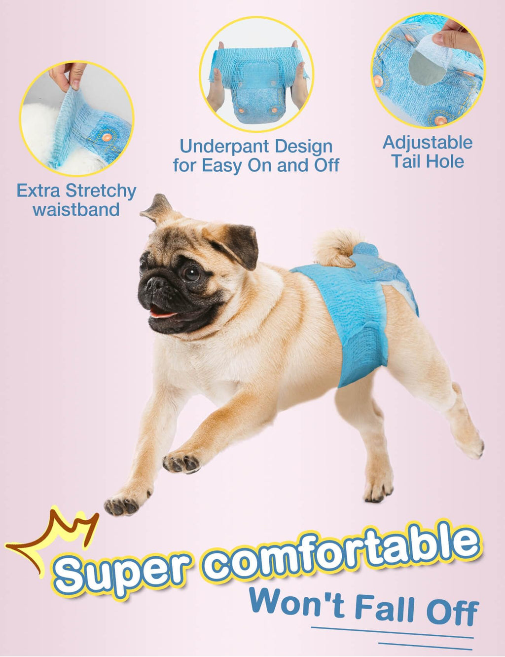 Dono Disposable Dog Diapers for Large Female Dogs - Stretchy Waist, 360° Leak-Proof, Super Absorbent, XL (Waist 14.9-22.8 Inches), Jeans Print