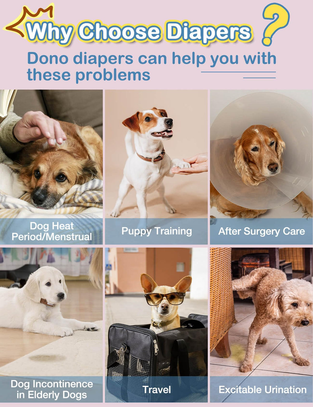 Dono Disposable Dog Diapers for Large Female Dogs - Stretchy Waist, 360° Leak-Proof, Super Absorbent, XL (Waist 14.9-22.8 Inches), Jeans Print